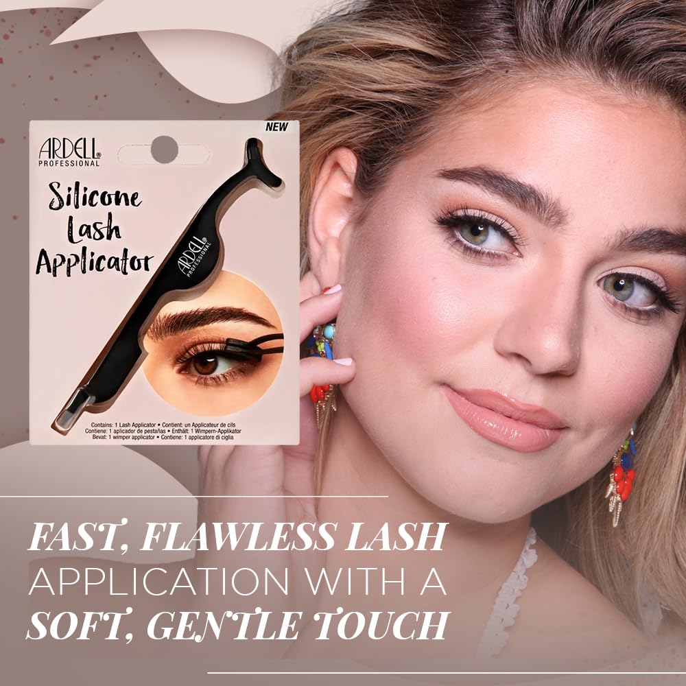 Ardell Silicone Lash Applicator Tool, Eyelash Tweezers for Lash Cluster, Strip Lashes Application, Soft Grip & Durable Design, Black