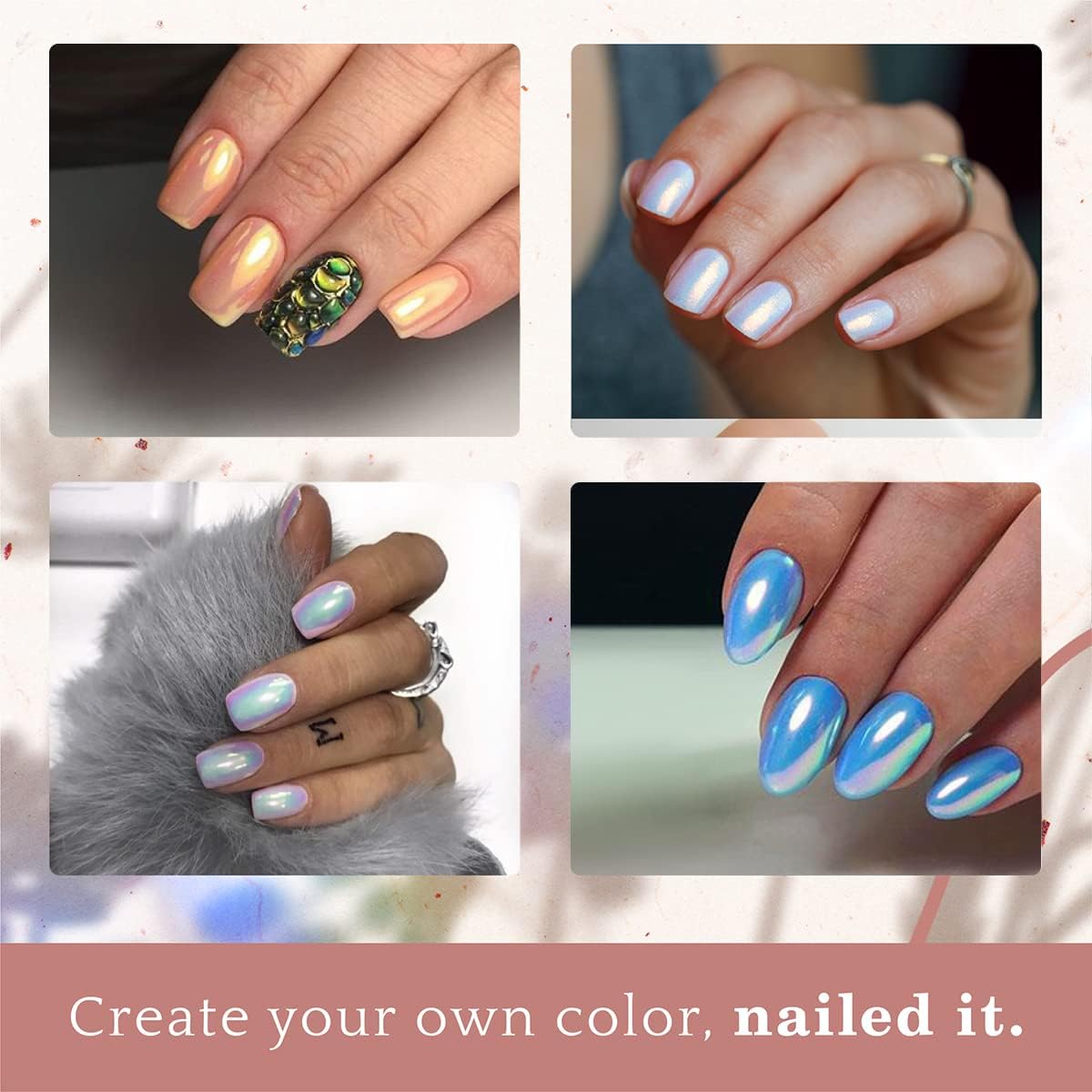 Pretty Diva Mermaid Chrome Nail Powder - Unicorn Chrome Nails Powder Aurora Iridescent Powder Pigment for Nails, Opal Mica Powders Sunset Chrome Nail Powder Manicure Pigment