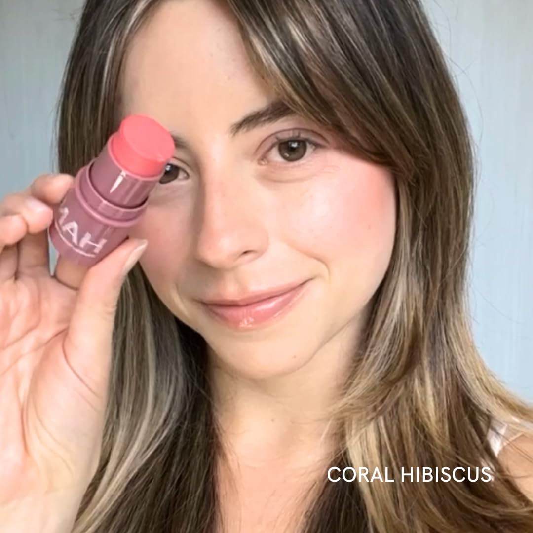 HAN Skincare Cosmetics Vegan, Cruelty-Free 3-in-1 Multistick for Cheeks, Lips, Eyes, Coral Hibiscus | Large