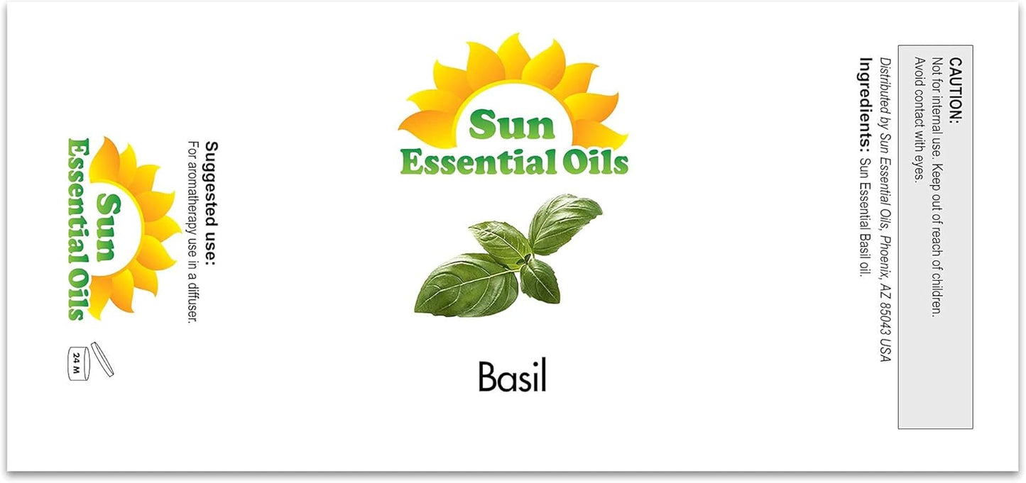 Sun Essential Oils 4oz - Basil Essential Oil - 4 Fluid Ounces - Basil Oil Organic