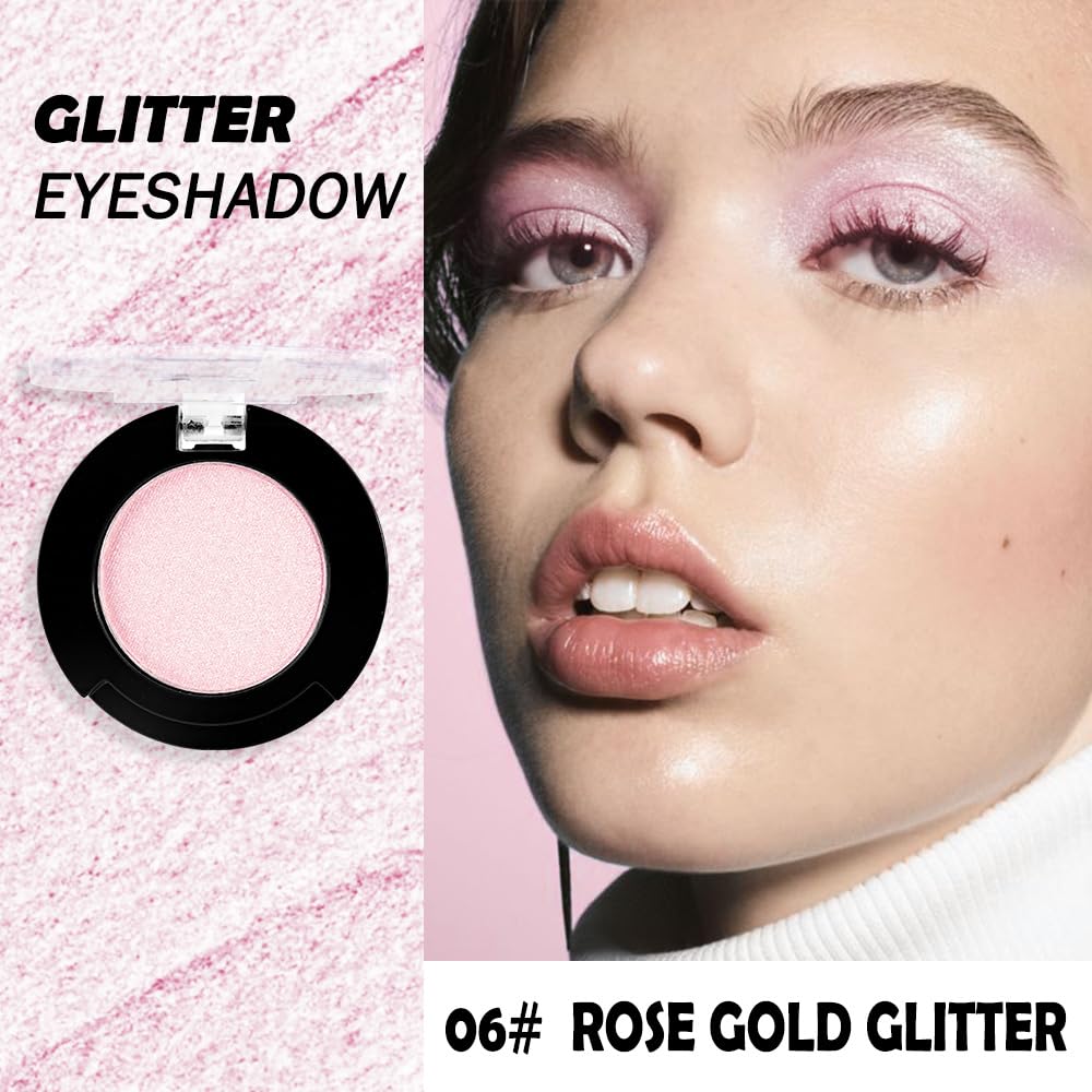 Monochrome Glitter Eyeshadow Makeup Palette, Highly Pigmented Rose Gold Eyeshadow Palette, Shimmer Pressed Powder Eye shadow Makeup, Single Vegan Eye Shadow, Daily Evening Women Girls Eyeshadow Gift6#