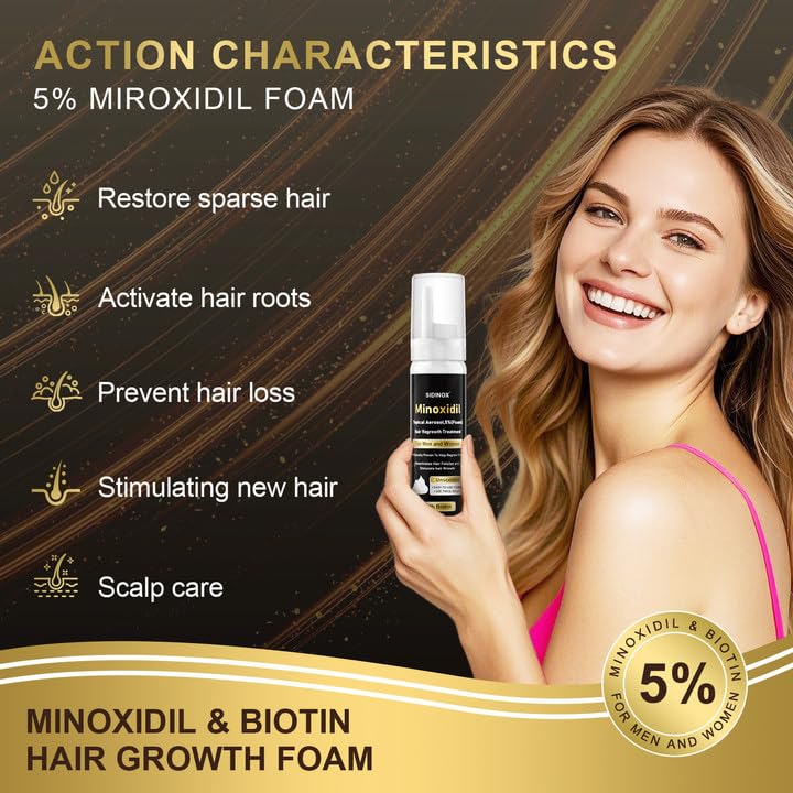 5% Minoxidil Foam for Men & Women - Hair Growth Treatment with Biotin, Non-Greasy Fast Absorbing Foam for Thinning Hair, Regrow Fuller Thicker Hair & Beard, 6 Month Supply (6 x 2.12 oz)