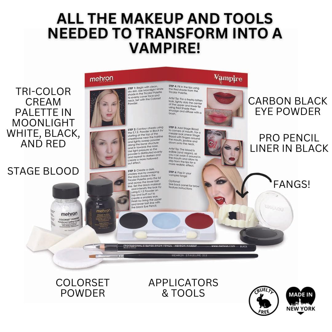 Mehron Makeup Premium Character Kits| Makeup Kits for Halloween & Cosplay| Made in the USA | Complete Makeup Kit | Includes all Makeup, Tools, & Instructions on How to Create the Look | (Vampire)