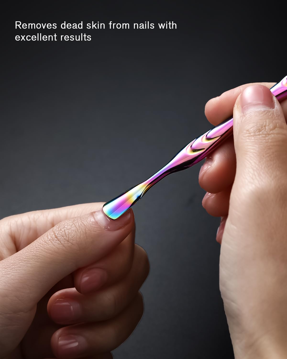 FERYES Cuticle Pusher with Fork, 2-in-1 Cuticle Trimmer Nail Care Tool, Stainless Steel Cuticle Remover Tool for Manicures and Pedicures -Rainbow