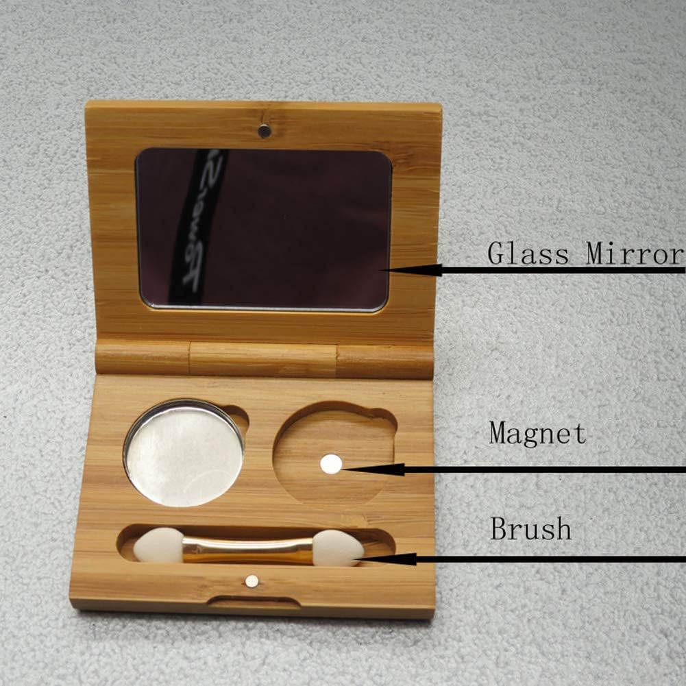 mollensiuer Bamboo Empty Eye Shadow Case Box Double Grid Magnetic Eyeshadow Makeup Palette Cosmetics Organizer Container with Makeup Brush and Aluminum Palette Pans for Eye Shadow, Blush, Powder