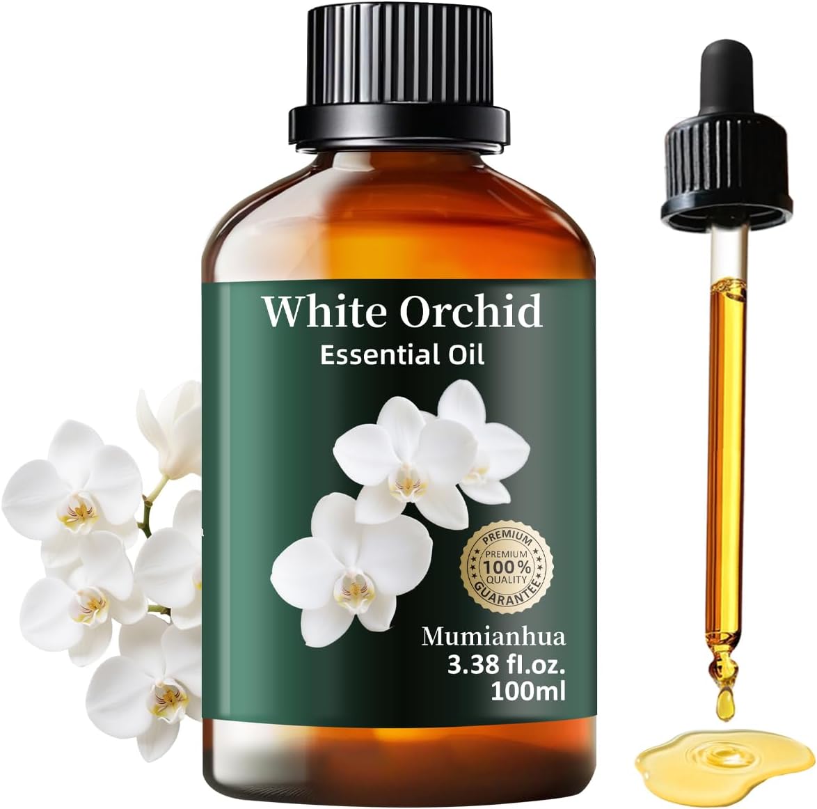 Mumianhua White Orchid Essential Oil Pure - Therapeutic Grade Aromatherapy Oil for Skin Care, Diffuser & Candle Making 100ml 3.38 Oz w/Dropper
