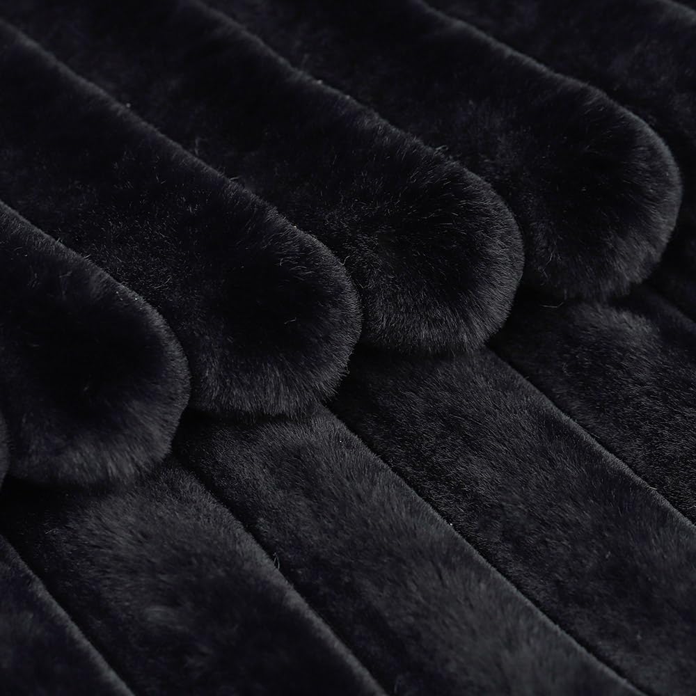 MADIZZ Set of 2 Faux Wool Plush Decorative Throw Pillow Covers 18x18 Inch Black Fluffy Striped Soft Decorative Cushion Cover for Sofa Bedroom Pillow Shell