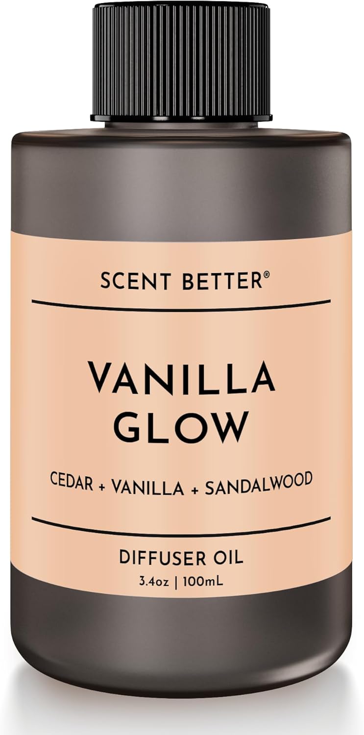 Scent Better Vanilla Glow Aroma Essential Oil Blend: an Aromatherapy Blend of Vanilla, Amber, and Sandalwood for Ultrasonic Diffusers & Nebulizers (3.3 Fl Oz, 100 mL)