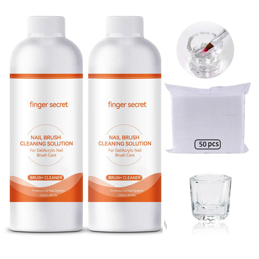 Nail Brush Cleaner 2 packs Nail Brush Cleaner for Gel Polish Nail Brush Cleaner Liquid for Acrylic with Glass Cup Nail Cleaning pads for DIY Salon at Home 8 Fl.Oz
