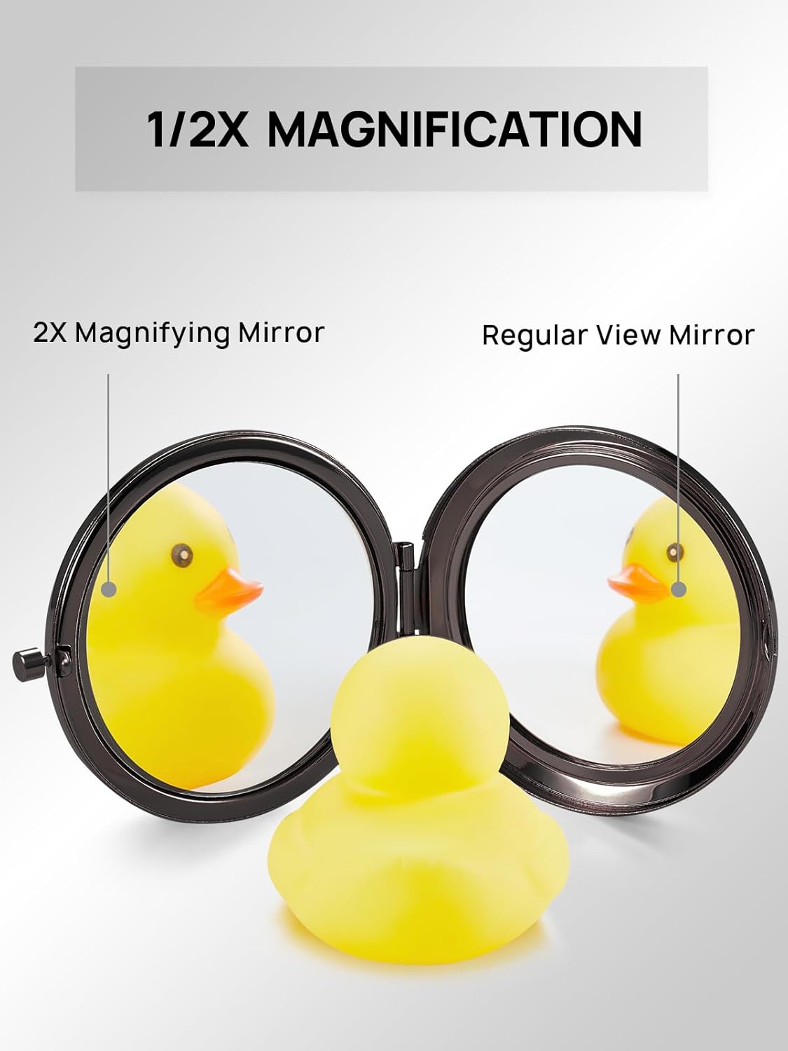 Compact Mirror, Set of 2 Double-Sided 1X/2X Magnifying Purse Pocket Makeup Mirrors(Round, Onyx Black)