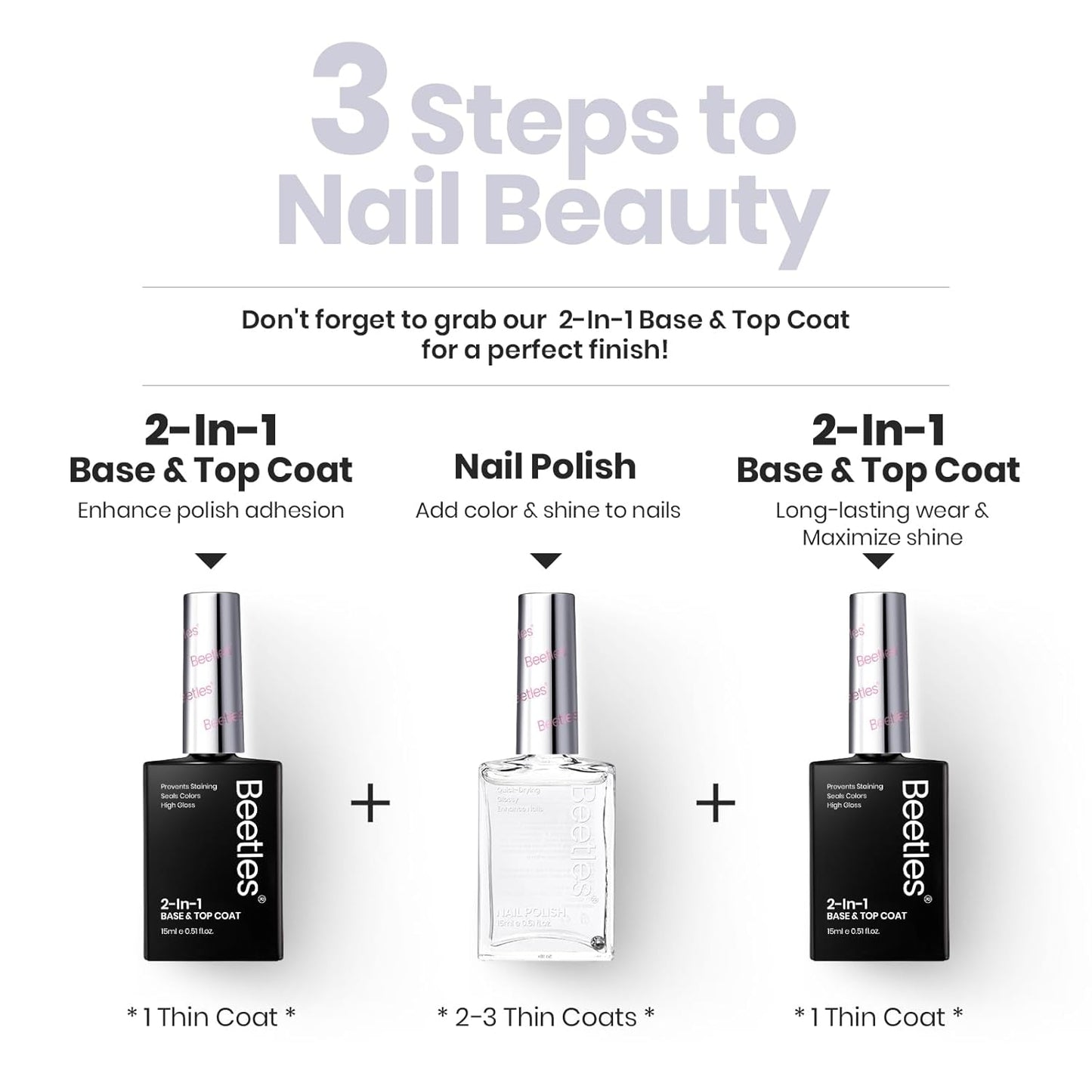 Beetles Nail Strengthener - Clear Nail Concealer Fast Air Dry Clear Air Dry Nail Growth for Damaged Uneven Nails Fingernail Polish Imperfection Masking for Sheer Shine DIY Manicure Salon Quality