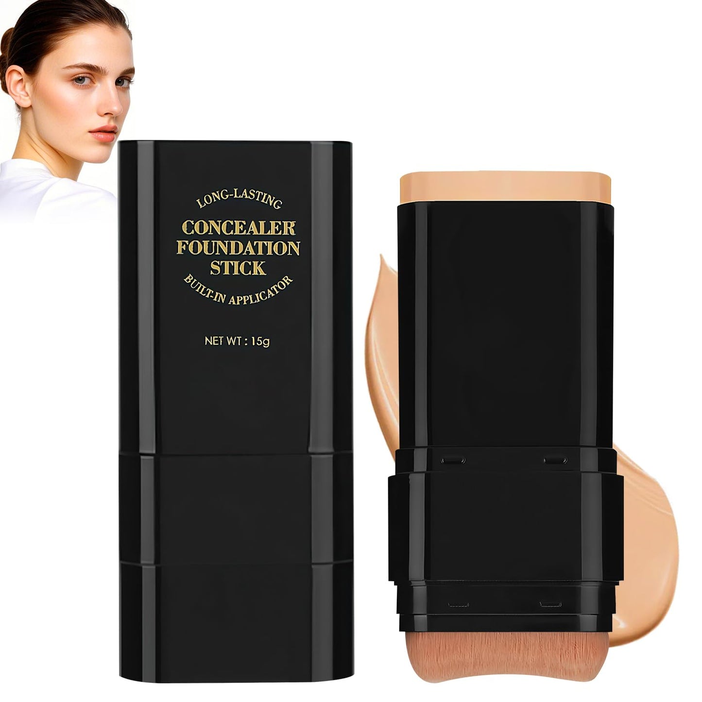 2PCS Long-Lasting Concealer Foundation Stick, Full Coverage Foundation Stick, 2-in-1 Contouring foundation with Brush, Cover Blemishes for All Skin Types (05#Dark Wheat)