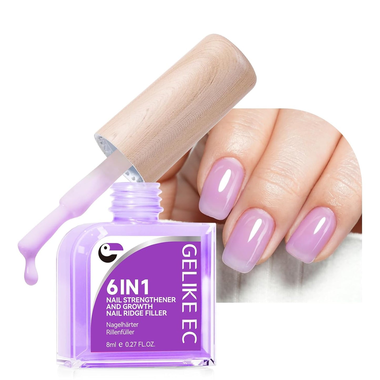 Nail Polish Strengthener and Growth: Lavender Haze Gelike EC 6 in 1 Natural Hardener - Long Lasting Nail Polish Hardener Extra Strong and Growth for Daily Work Home Salon