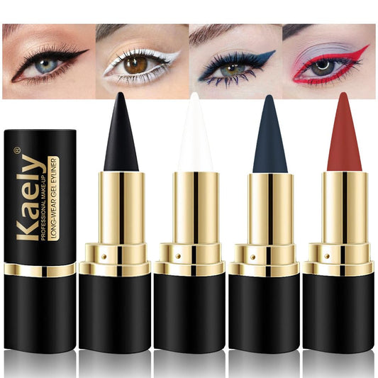 Kaely 4Pcs Black White Dark Blue Red Gel Eyeliner Pencil,Waterproof Smudge Proof Eye Liner,Clown Goth Halloween Makeup,Eye Black Face Paint Lipstick Crayon,Color Colorful Eyeliner Eyeshadow Stick