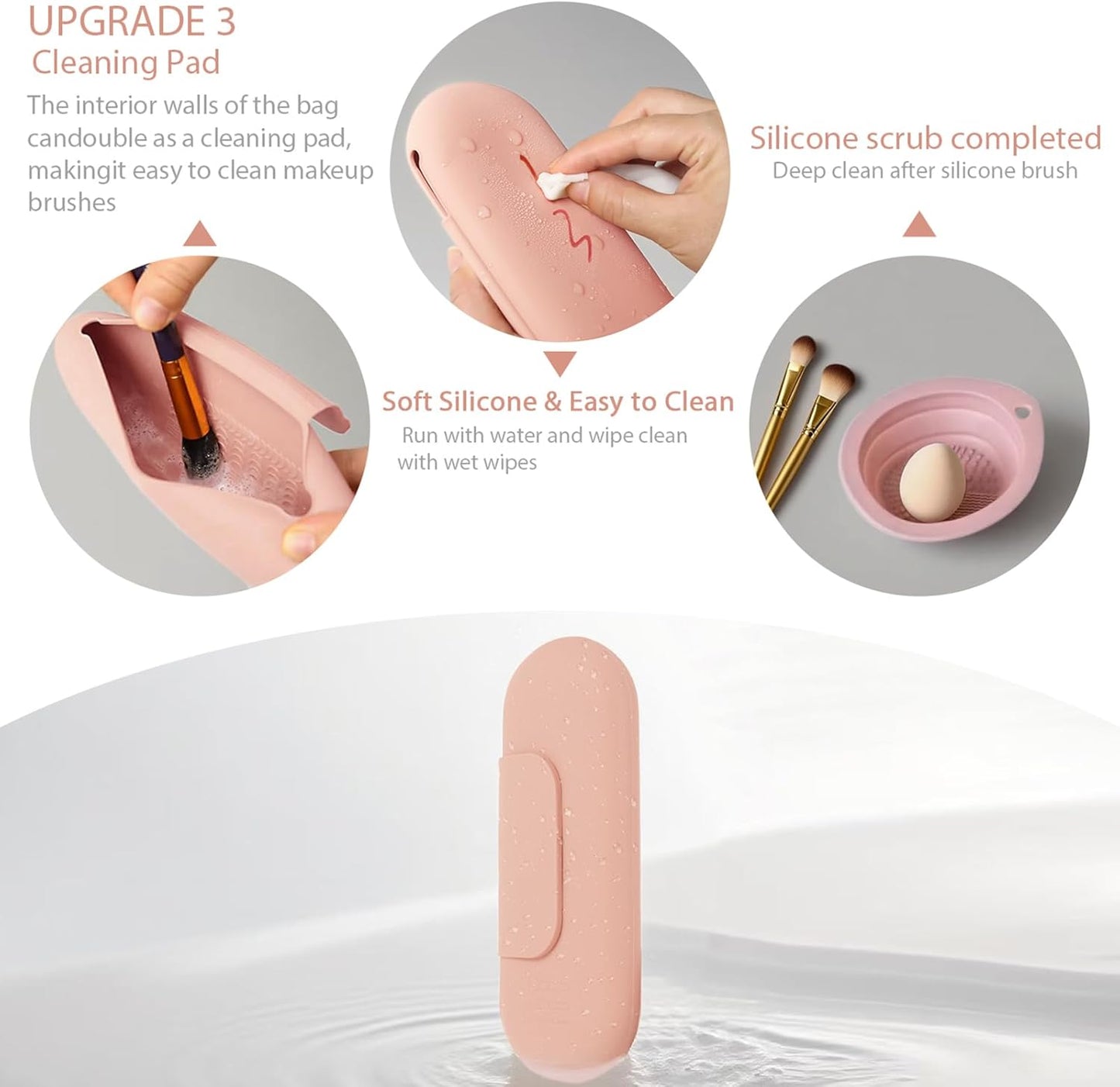 Silicone Makeup Brush Holder Set – Portable Travel Makeup Brush Holder with Makeup Sponge Holder and Foldable Cleaning Bowl – Upgraded 3-in-1 Cosmetic Organizer Set (powdered pink)