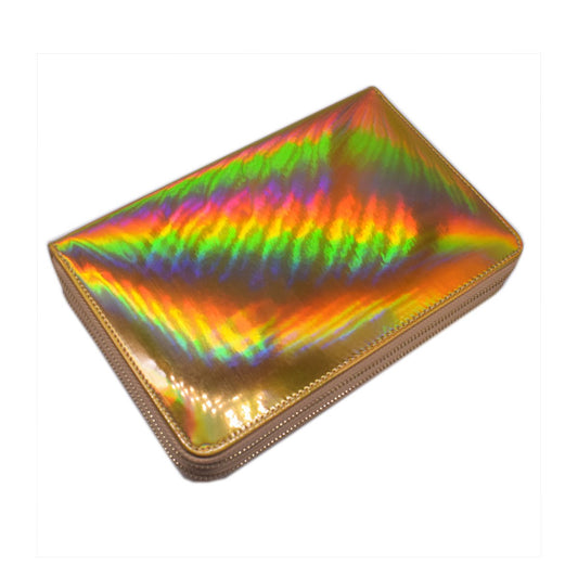 Mezerdoo 216 Slots Stamping Plate Holder Case Rainbow Laser Design Round Square Rectangular Nail Art Stamp Template Organizer 1pcs Empty Nail Art Plate Case Bag (gold - 216 Slots)