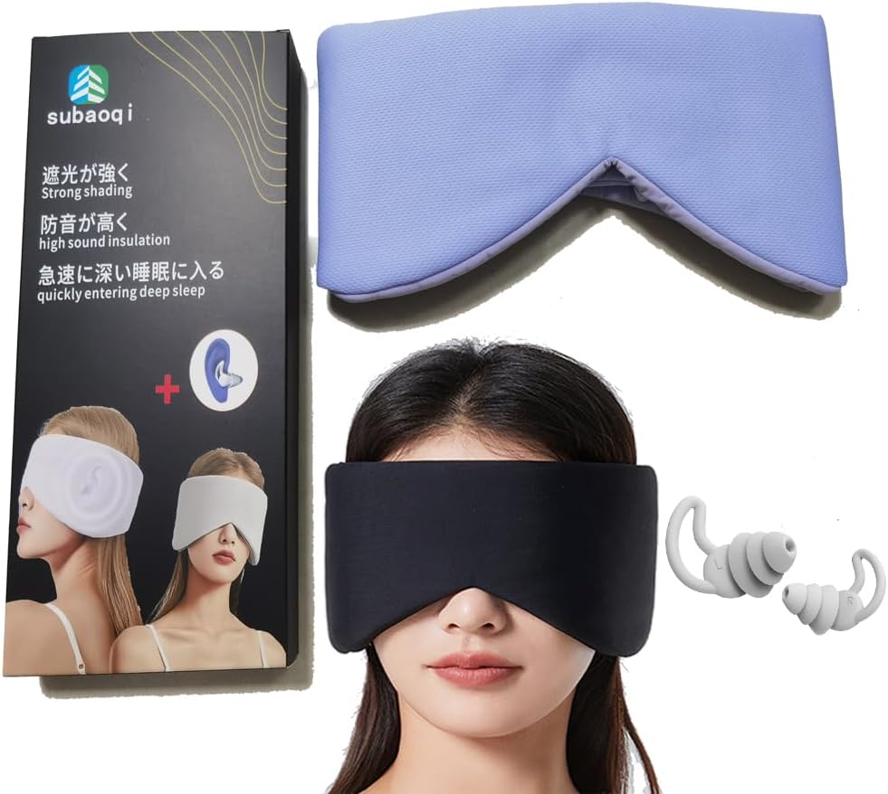 Silk Eye Sleep Mask for Sleeping Women Men, Blackout Blindfold Eye Mask+soundproof Ear Plugs, Rest Like A Deaf or Blind Person, Noise Cancelling Earbuds Mask for Travel Night Best Sleep Mask (Pink)