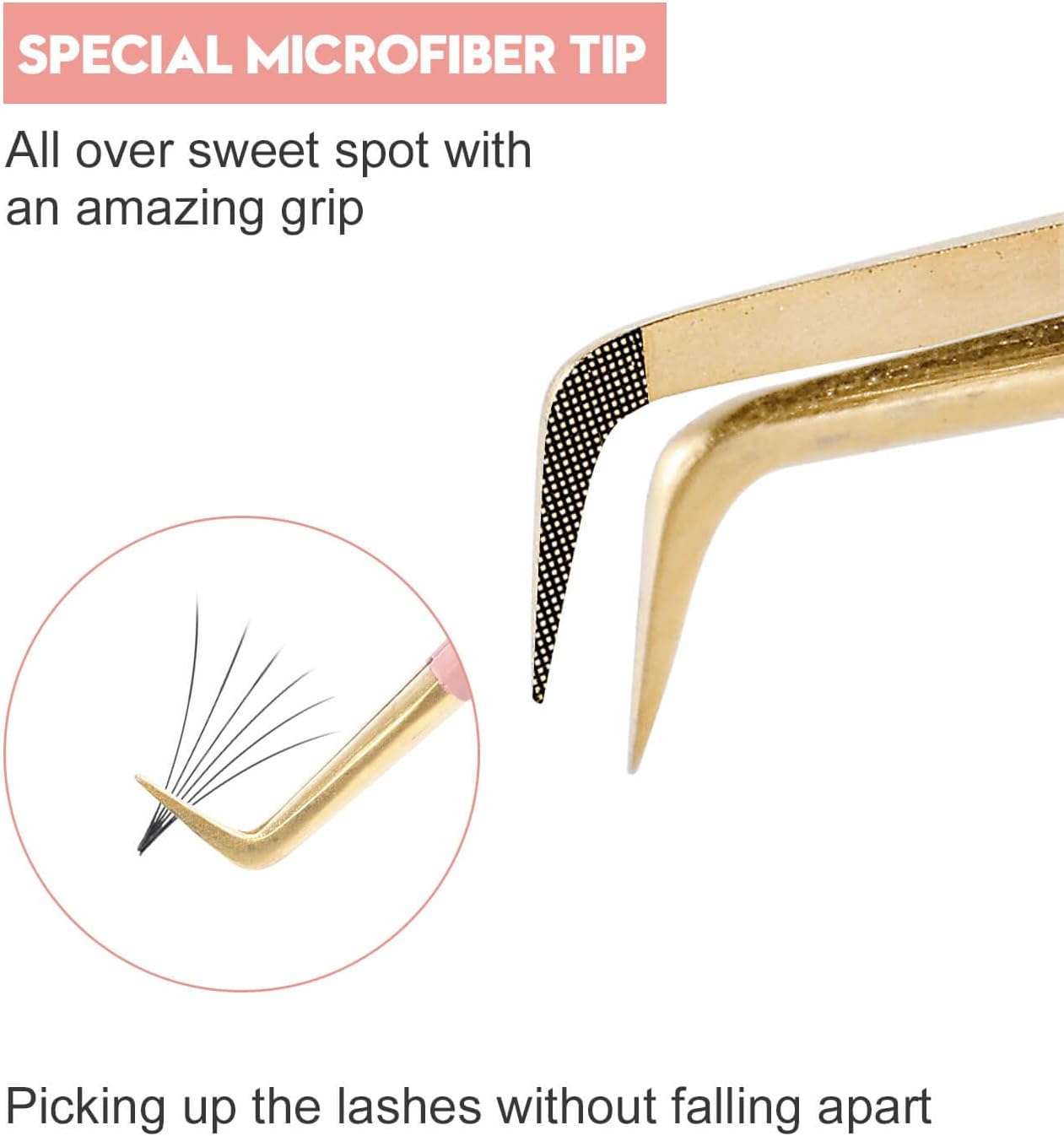 Ms.Queen Lash Extension Tweezers,Diamond Grip 90 Degree False Lashes Tweezers 3D 6D Mink Eyelash Make Fans