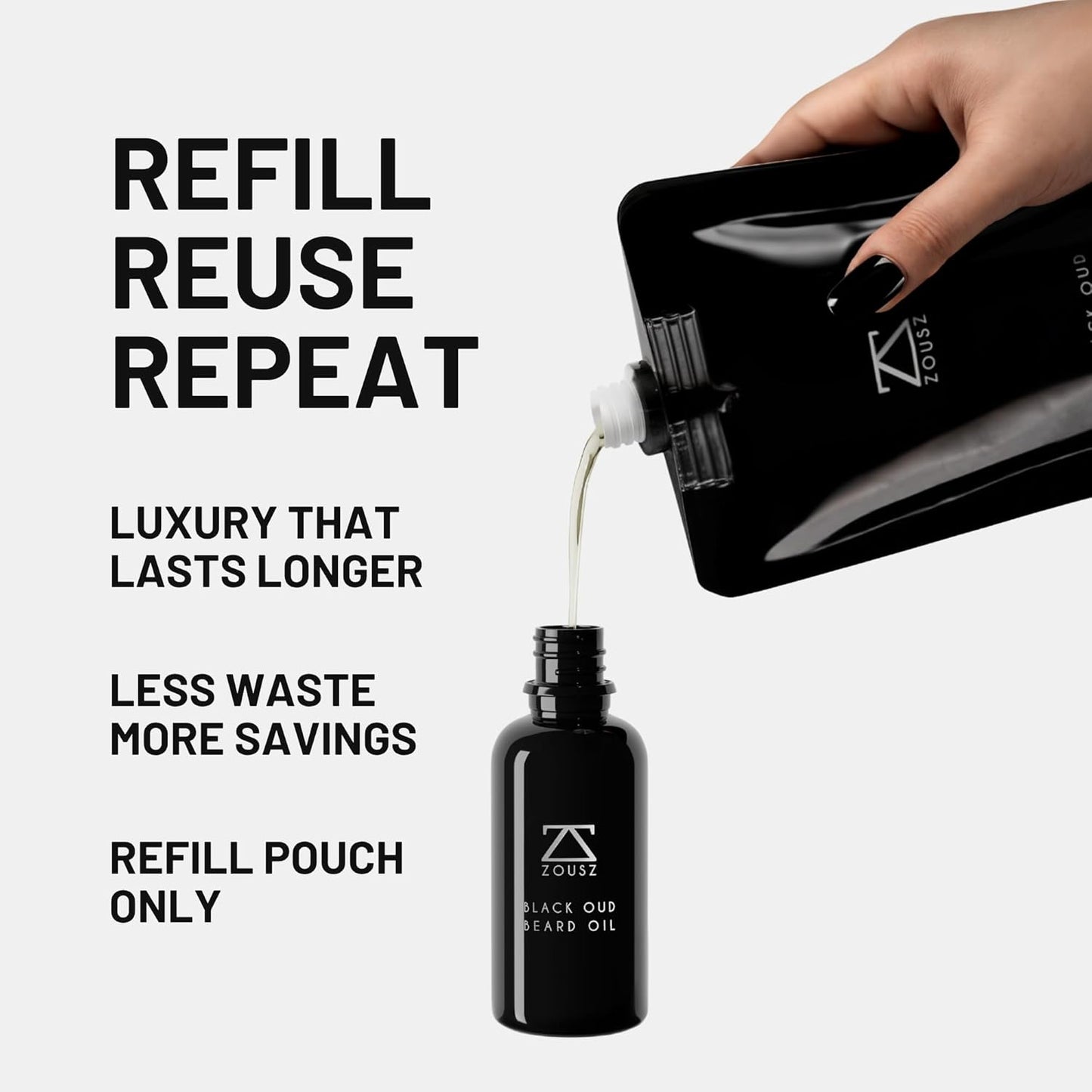 Black Oud Beard Oil for Men – Natural Beard Growth Oil with Argan & Avocado Oils – Sandalwood Scent – Softens, Strengthens & Conditions Facial Hair – 100ml Refill Pouch