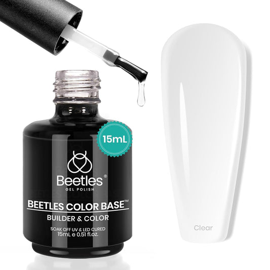 Beetles 15ml Rubber Base Builder Nail Gel - Clear Color Base for Nails Strengthening, Thickening and Sculpting, Soak Off UV LED Long Lasting for Weak and Damaged Nails