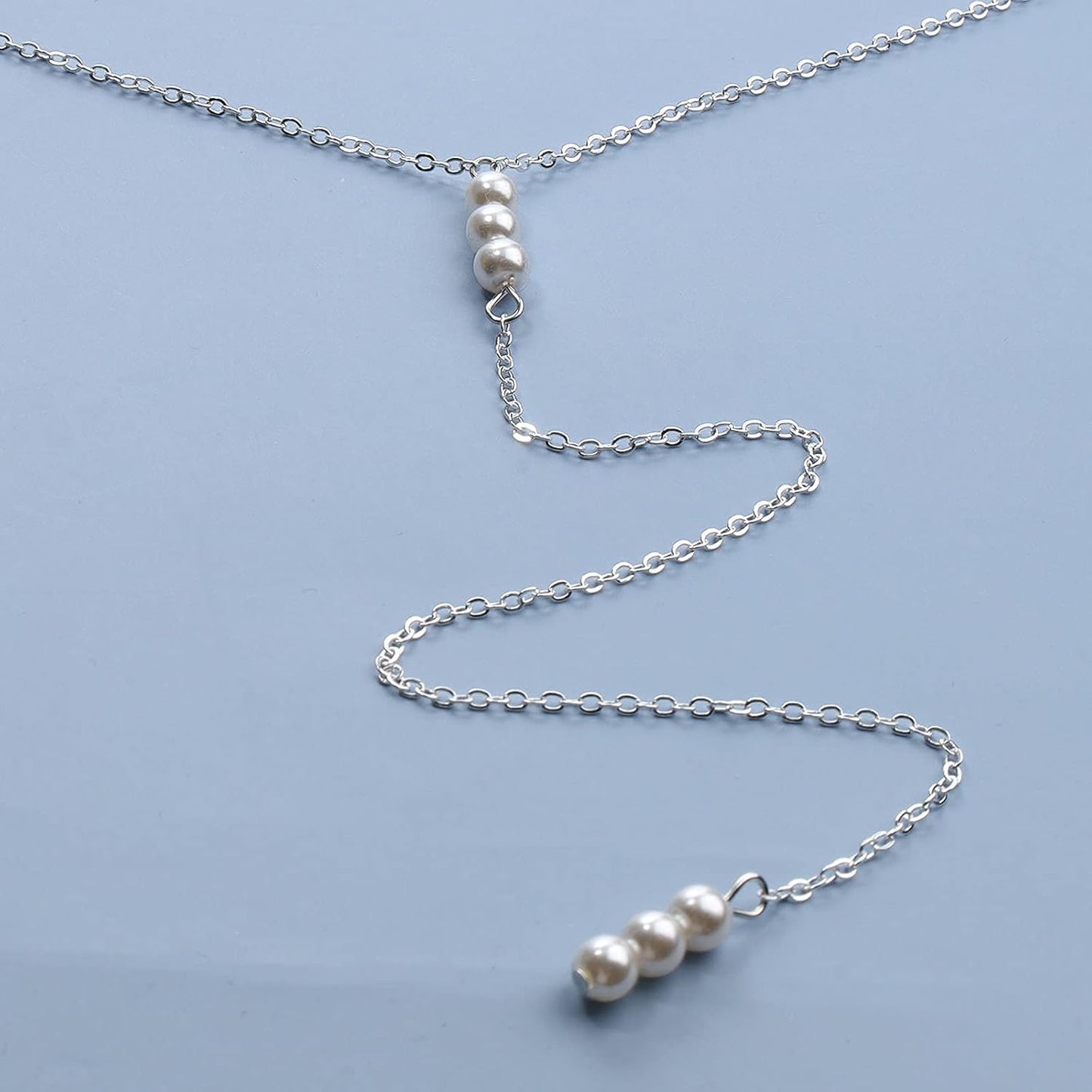 Boho Pearl Back Chain Necklace Gold Backdrop Necklace Body Chain Summer Beach Body Jewelry for Women and Girls Gifts