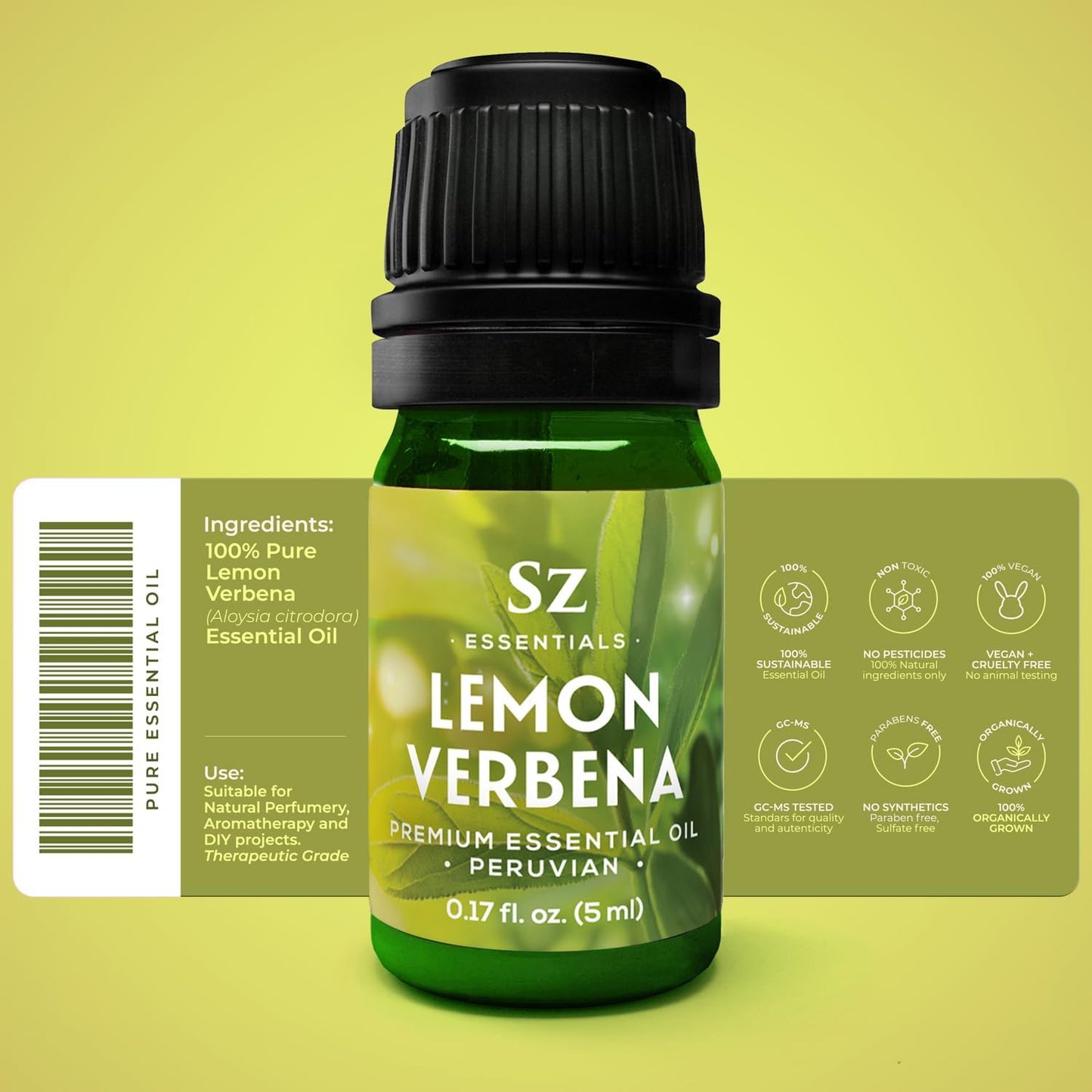 Lemon Verbena Essential Oil – 100% Pure & Natural, Grown in The High-Altitude Andes – Sweet, Citrusy, Uplifting Scent – Aromatherapy, Home Use – Therapeutic Grade & Vegan – 5 mL
