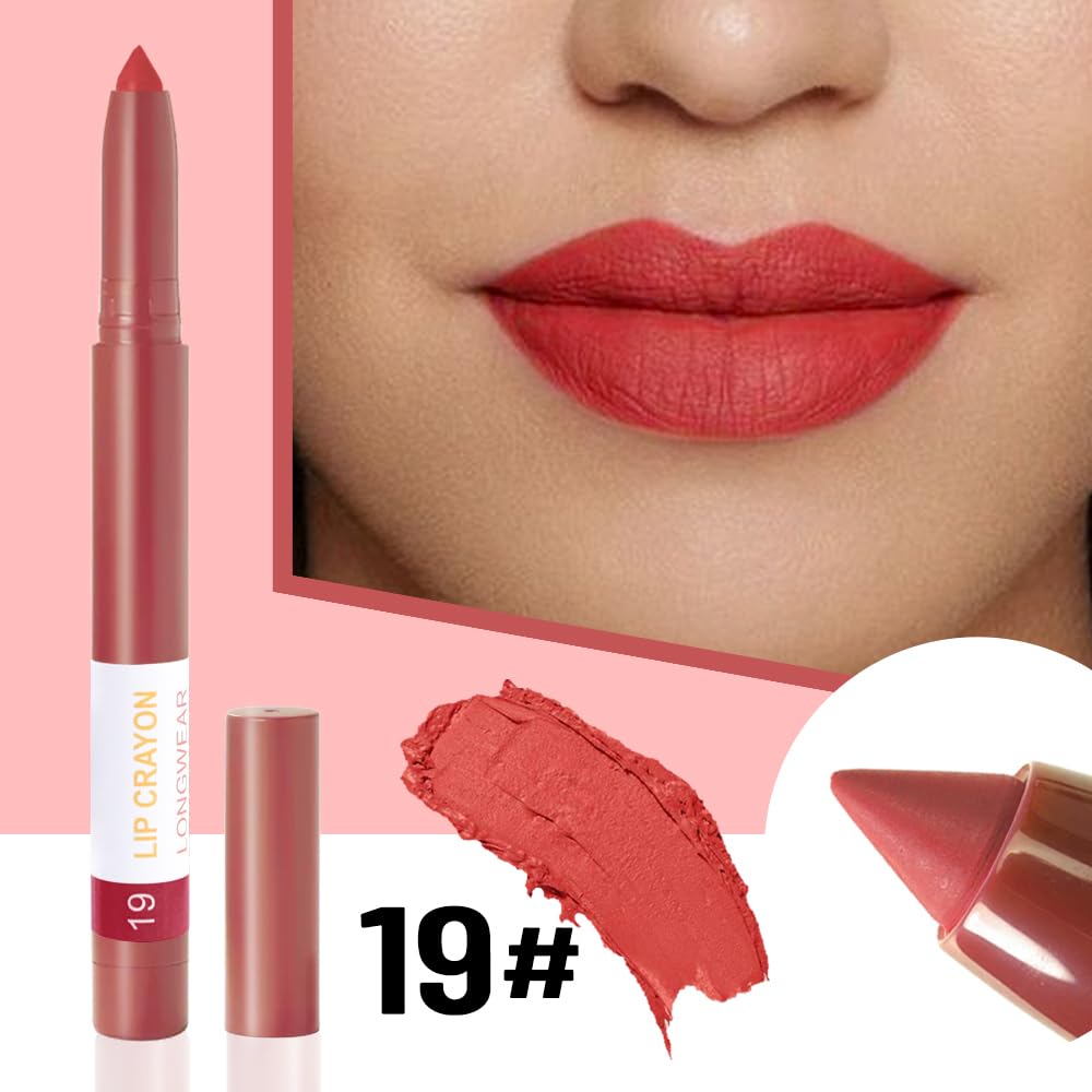 BINGBRUSH Lip Crayons Matte Longwear Lipstick Pack Set,Moisture Smooth Lipliner With Built-in Sharpener Ultimate Super Stay Ink Lip Crayon for Makeup-Waterproof Velvet Lipgloss Lip Stain(19Fire Brick)
