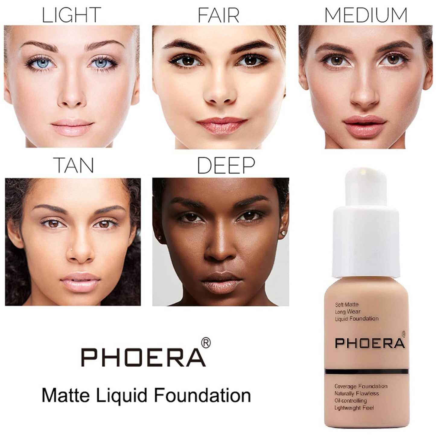 PHOERA Foundation, PHOERA Matte Liquid Foundation,PHOERA Makeup for Women, PHOERA Foundation Full Coverage Concealer, 30ml 24HR Matte Oil Control Concealer (104- Buff Beige)