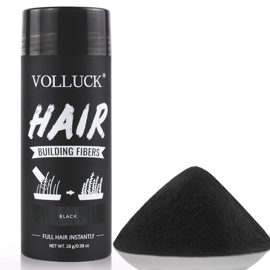 VOLLUCK Hair Fibers for Thinning Hair, Instant Coverage Hair Building Fibers for Women and men, Natural Hair Powder for Conceal Hair Loss 28 g (Black)