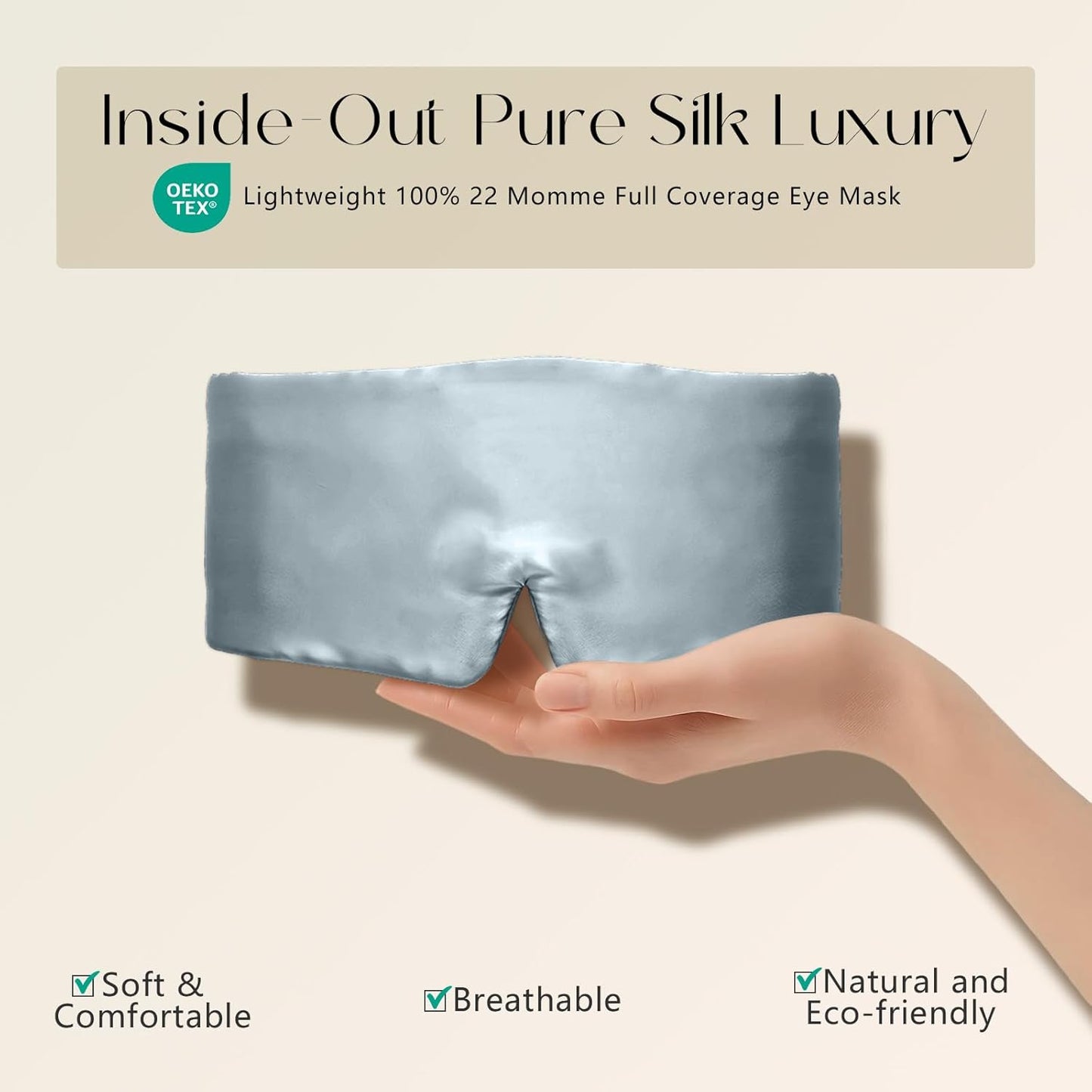 ZIMASILK 100% 22 Momme Mulberry Silk Sleep Mask - Full Silk Filled, Ultra-Soft & Breathable, Face-Hugging Blackout Eye Cover for Sleeping (Bluestone)