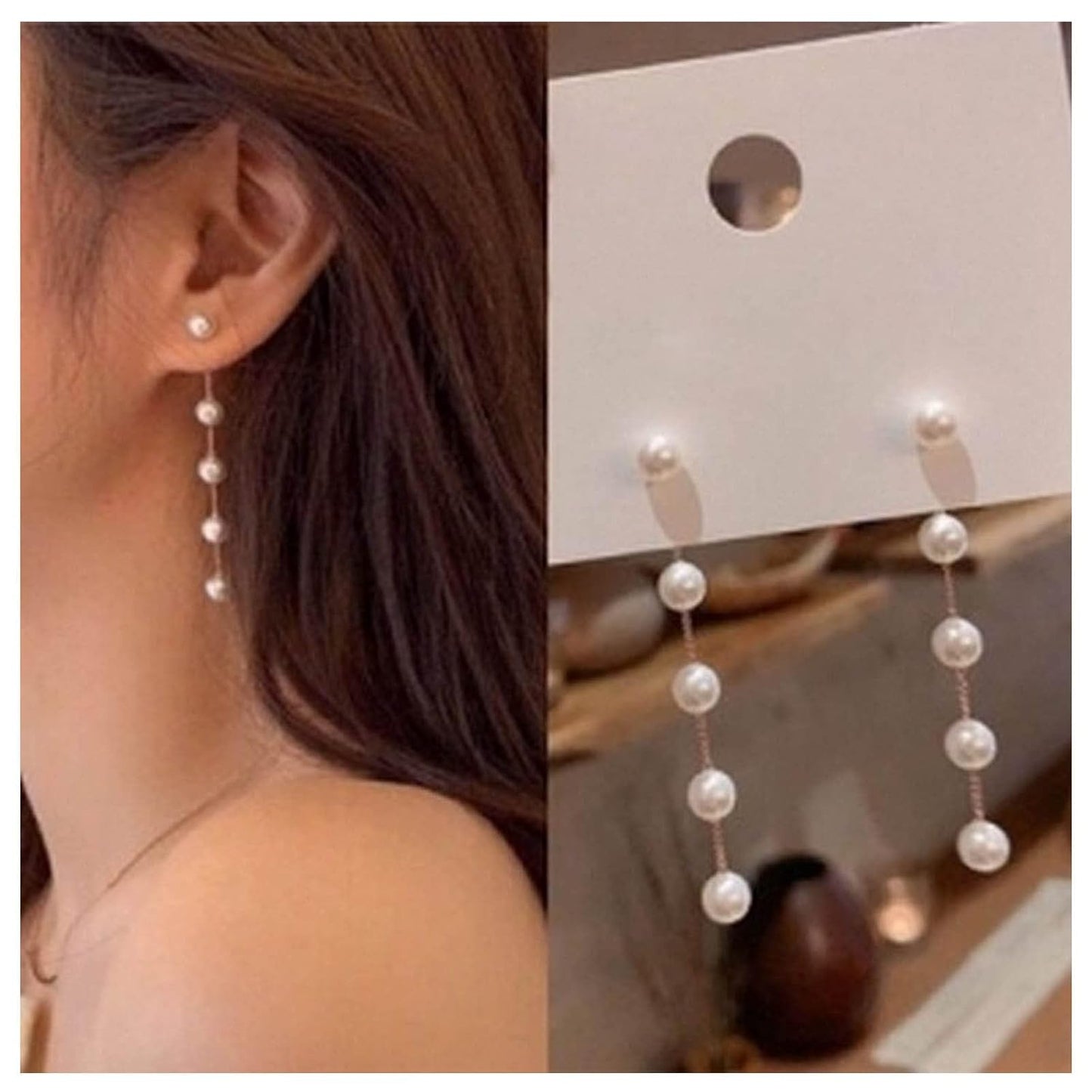 Boho Pearl Dangle Earrings Gold Pearl Drop Stud Earrings Long Pearl Tassel Earrings Vintage Pearl Linear Earrings Jewelry for Women and Girls