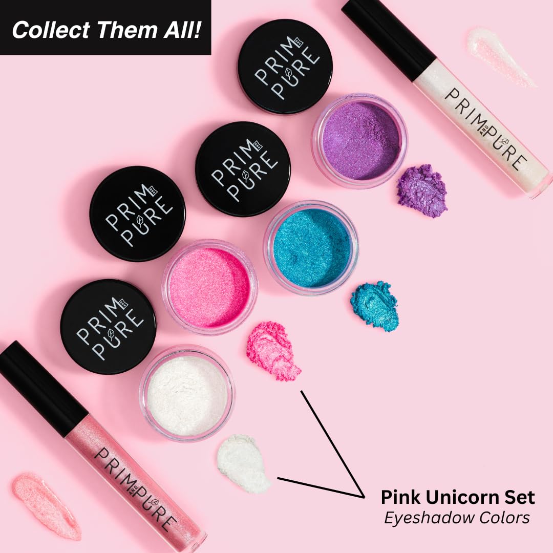 Prim and Pure Mineral Gift Set with Unicorn Mirror| Perfect for Play Dates & Birthday Parties | Kids Eyeshadow Makeup – Mineral Blush | Organic & Natural Makeup Kit for Kids| Made in USA (Pink)