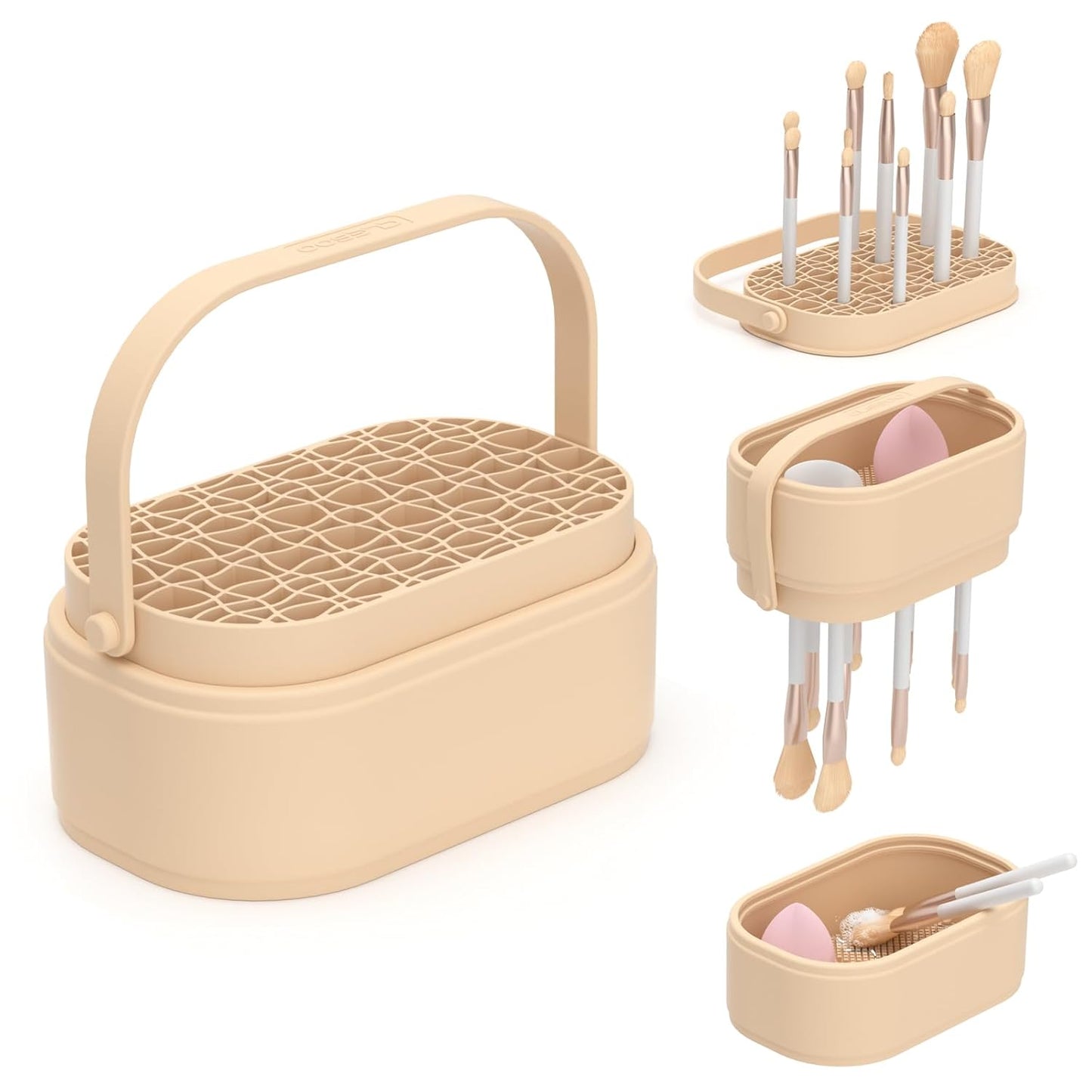 Makeup Brush Cleaner Mat 3 in 1 Makeup Brush Holder Silicone Makeup Brush Drying Rack Make Up Brush Cleaning Bowl Make Up Brush Cleaner Pad Cosmetic Storage Box Cleaning Tool for Sponge Powder Puff