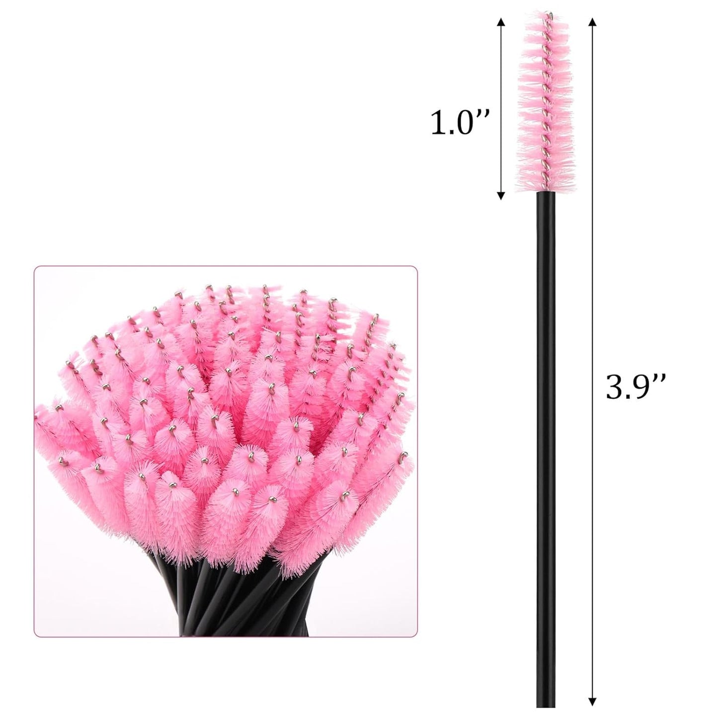 BTYMS 500 Pieces Disposable Mascara Wands Eyelash Brush Brow Brushes Applicators Lash Spoolies for Eye Lash Extension - Pink