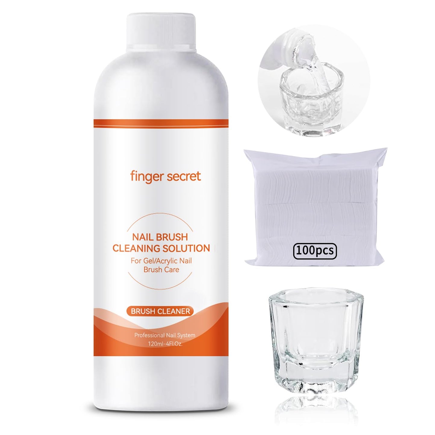 Nail Brush Cleaner & Restorer Nail Brush Clean Solution Quickly Clean Nail Brushes Gel Nail Brush Cleaner Kit with Glass Cup Nail Cleaning pads for DIY Salon at Home 4 Fl.Oz