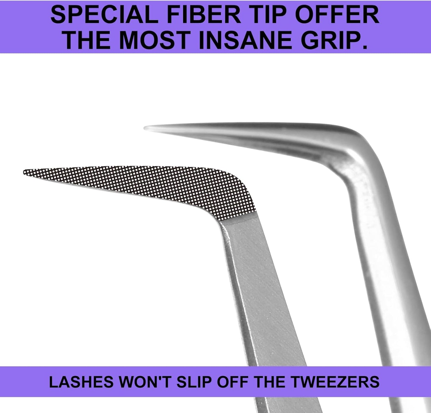 Fiber Tip Lash Tweezers For Eyelash Extension 4 Pcs Tweezers Professional Artist Tech Work Kit Tools,Best Volume Eyelash Extensions Precision 90 45 Degree(White Silver)