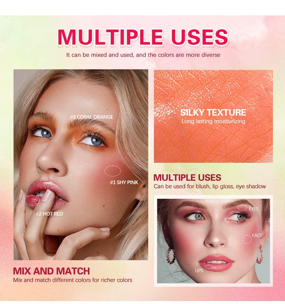Blush Rare Beauty Liquid Blush Cream Blush Stick For Cheeks Natural Blendable Powder Blusher Stick On The Go Blush Brushes For Makeup Cheeks,Natural Waterproof, Long Lasting (orange)