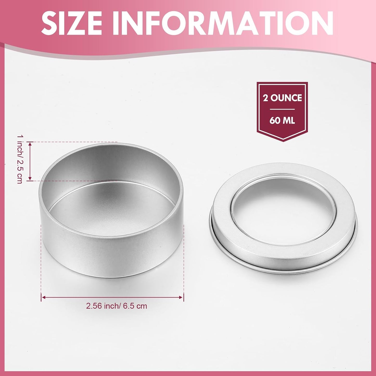 TecUnite 40 Pack 2 Ounce Metal Tin Cans Round Empty Container Salve Tins with Clear Lid for Kitchen, Office, Candles, Candies