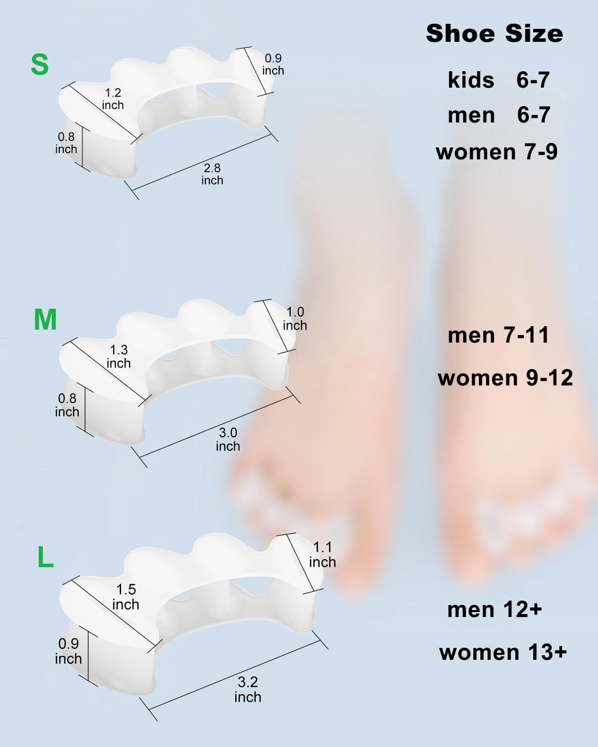 2Pairs Toe Separators Toe Spacers for Women Men to Correct Bunion, Relieve Feet Pain, Foot Alignment, Toe Straighteners for Hammertoes, Plantar Fasciitis (S, Women Shoe Size: 5-9, Men: 6-7)