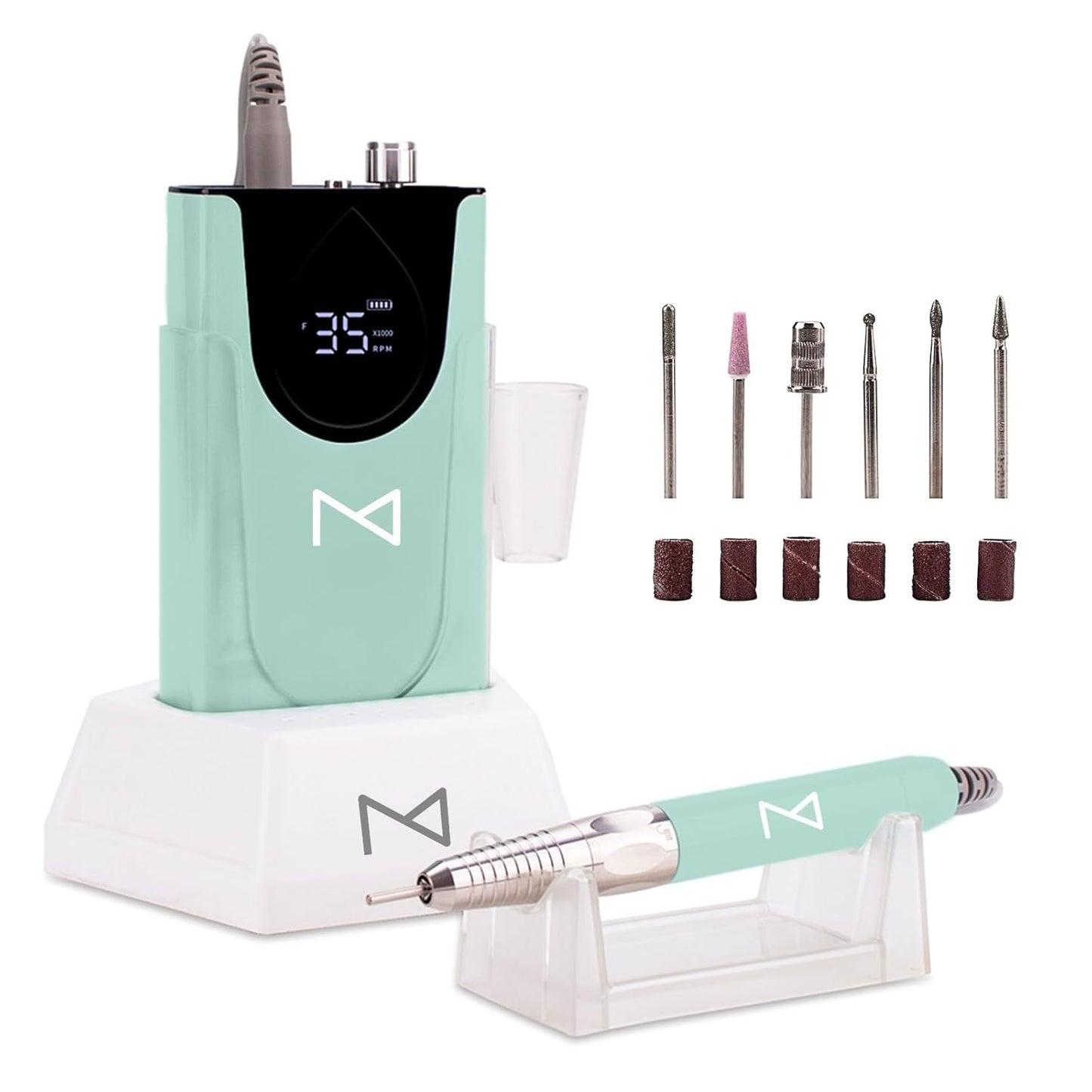 M Max - Professional Nail Drill Machine - 2-in-1 Brushless Motor Nail File - Electric, Cordless, Aluminium Alloy Casing, 35000 RPM, HD Display - Perfect for Salon & Home Use (Mermaid)