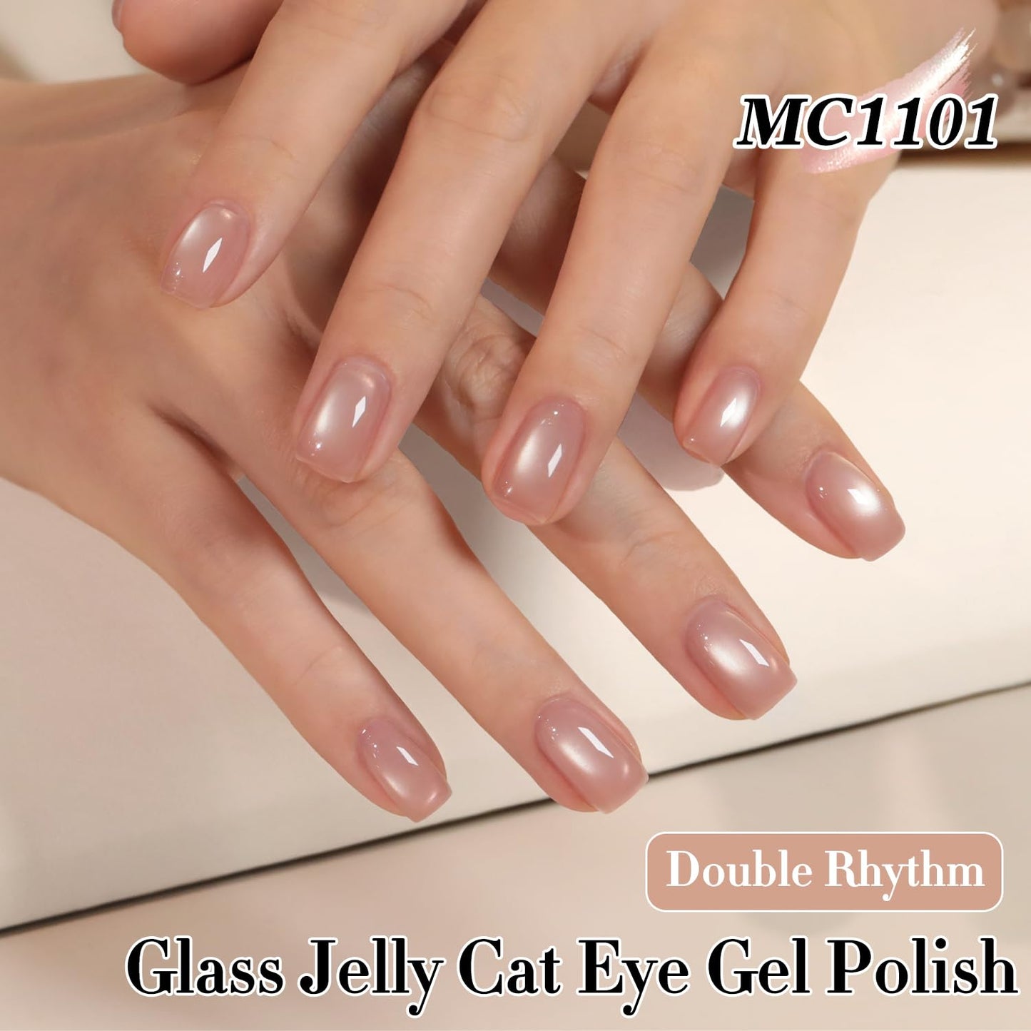 Double Rhythm Jelly Glass Cat Eye Gel Polish with Magnet 15ML Holographic Glitter Shimmer Translucent Sheer Color Magnetic Nail Polish Salon DIY at Home (Jelly Glass Nude-MC1101)