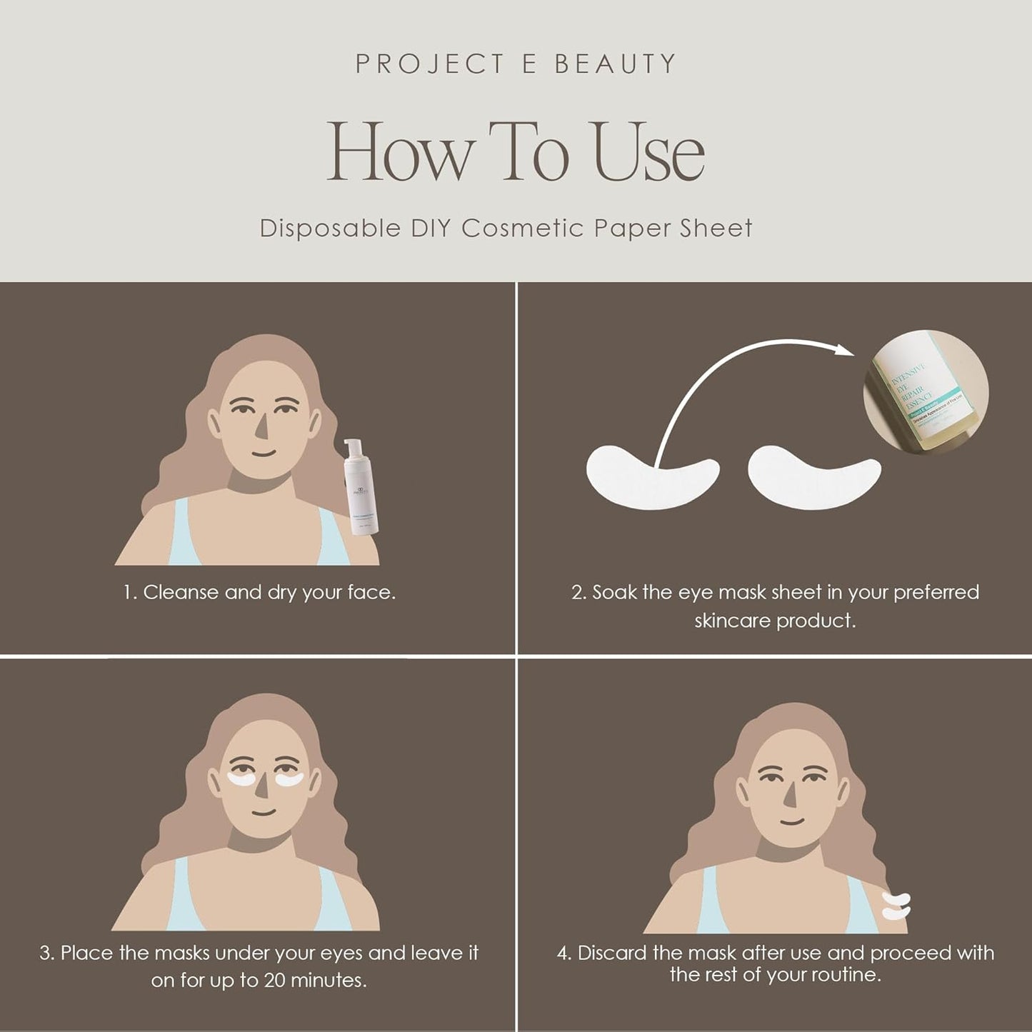 Project E Beauty 100pcs Disposable DIY Non-Woven Eye Mask Paper DIY Cotton Eye Care Mask | for Skincare & Spa Salon Use | Cosmetic Facial Paper for Toner, Serum, or Lotion (100, Eye Zone)