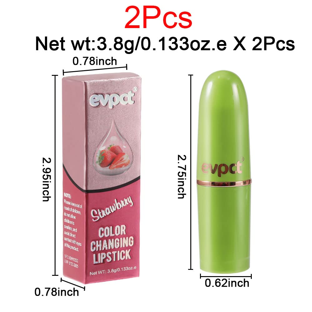 evpct 2Pcs Strawberry Color Changing Lipstick Tinted Lip Balm Gloss Stain Set Magic PH Color Changing Flower Lazy Korean Jelly Lipstick Makeup Set labiales mate 24 horas originales labial magico