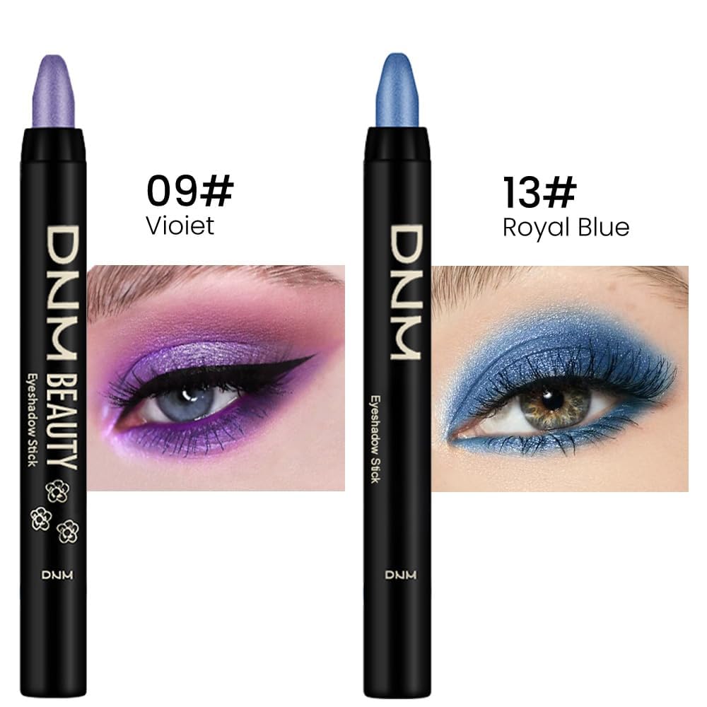 evpct 2Pcs Cream Eyeshadow Sticks Set for Eyes Violet & Royal Blue Shimmer Eye Crayon Shadow Brightener Stick Pencil Pen Bulk sombras en crema para ojos 09+13