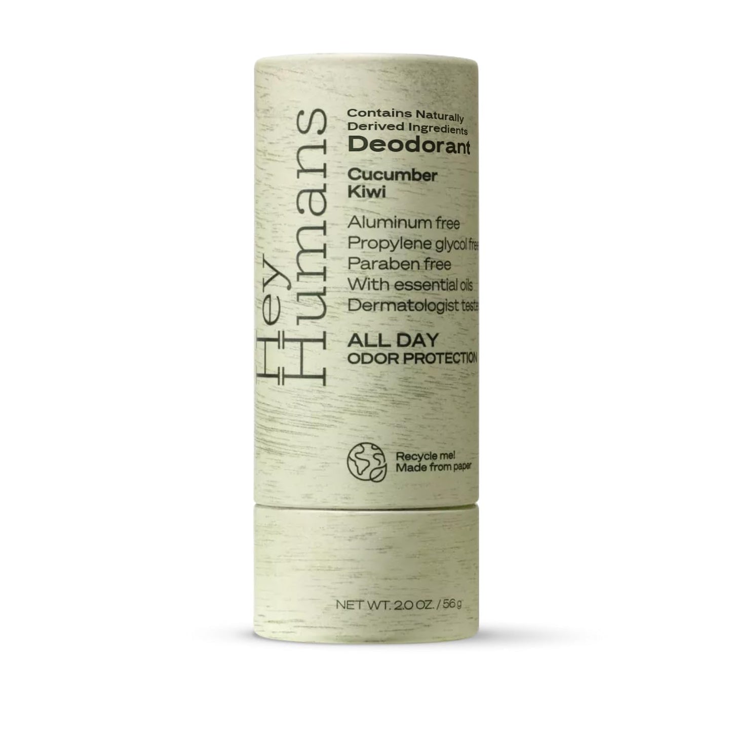 Hey Humans Deodorant, Aluminum Free Deodorant for Women and Men, Contains Naturally Derived Ingredients, All Day Odor Control, Refreshing Essential Oils, Earth Friendly Package, Cucumber Kiwi