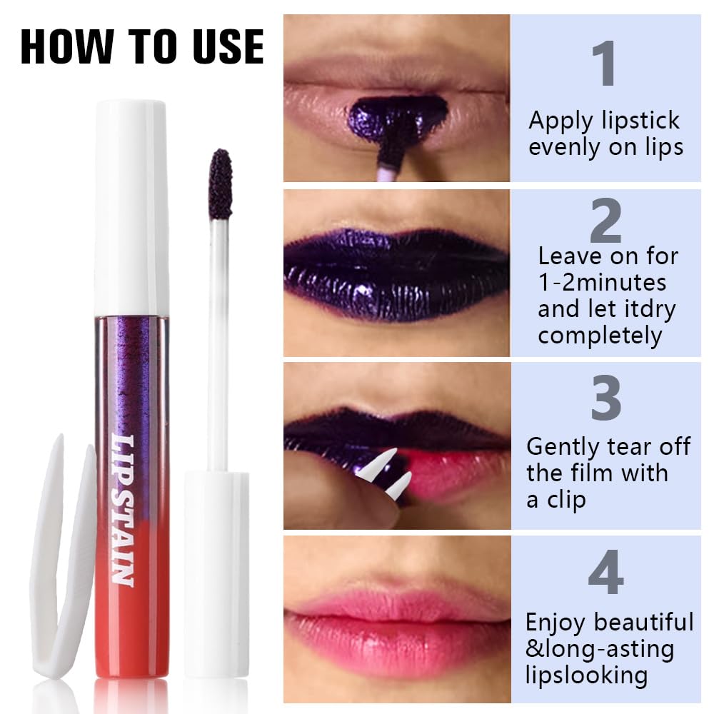 evpct Mauve Red Peel Off Lip Stain Tints with Tweezer, Matte Liquid Lipstick Lip Stain Long Lasting Waterproof for Women, Non-stick Cup Lipstick Peel Off High Pigmented Smudge-proof Easy to Apply, 02