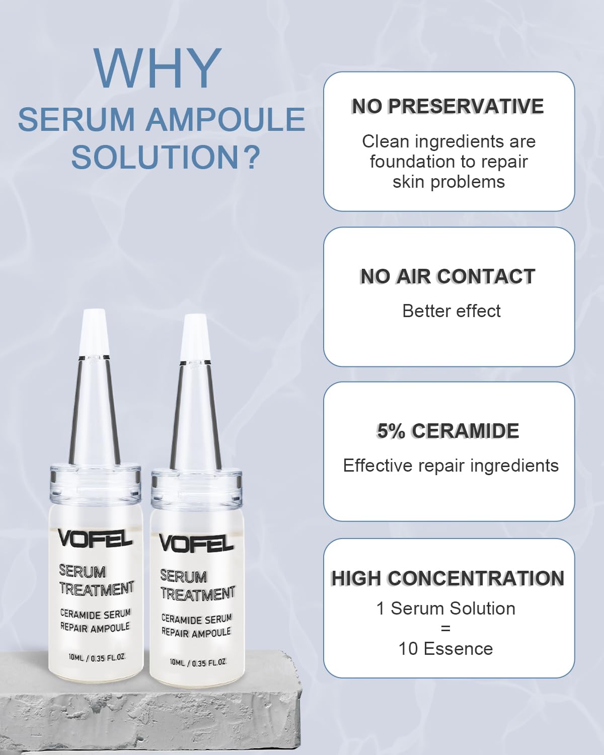 Ceramide Serum for Skin Barrier Repair, Hydrating Serum to Reduce Dryness and Wrinkles, 5% Ceramide Face Serum Ampoule Solution 2 Vials