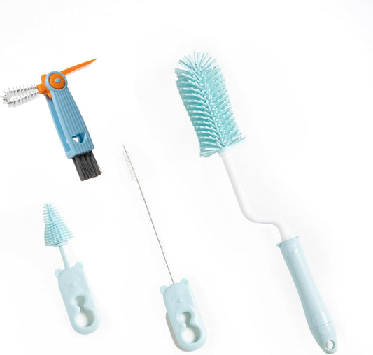 Silicone Spinning Bottle Cleaning Brush, 13.4in Long Handle Water Cup Bottles Cleaner for Baby Bottles, Sports Bottle, Glass Vase, Tumbler, with a Tiny Cup Lid Gap Cleaning Brush, x Blue