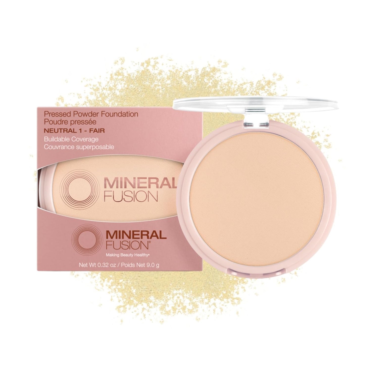 Mineral Fusion Pressed Powder Foundation, Neutral 1 - Fair Skin w/Peachy Undertones, Age Defying Foundation Makeup with Matte Finish, Talc Free Face Powder, Hypoallergenic, Cruelty-Free, 0.32 Oz