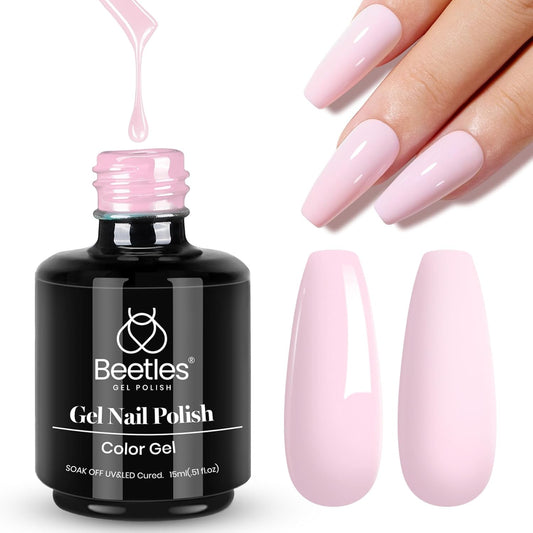 Beetles Pink Gel Nail Polish, Barely Pink Gel Polish Soak Off LED Nail UV LED Lamp Pastel Nail Art Manicure Salon DIY Home 0.51Oz Gift for Women